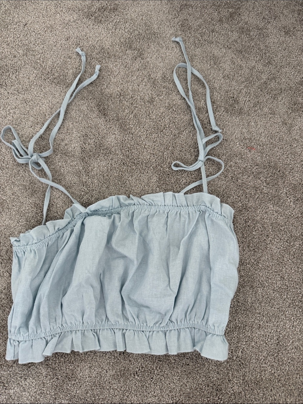 La Hearts Light Blue Ruffle Tie-Strap Crop Camisole